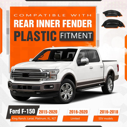 ECOTRIC Rear Inner Fender Compatible with 2015-2020 Ford F-150 King Ranch, Lariat, Limited, Platinum, SSV, XL, XLT Wheel Well Guards Mud Guard Flaps Plastic(ABS) Black