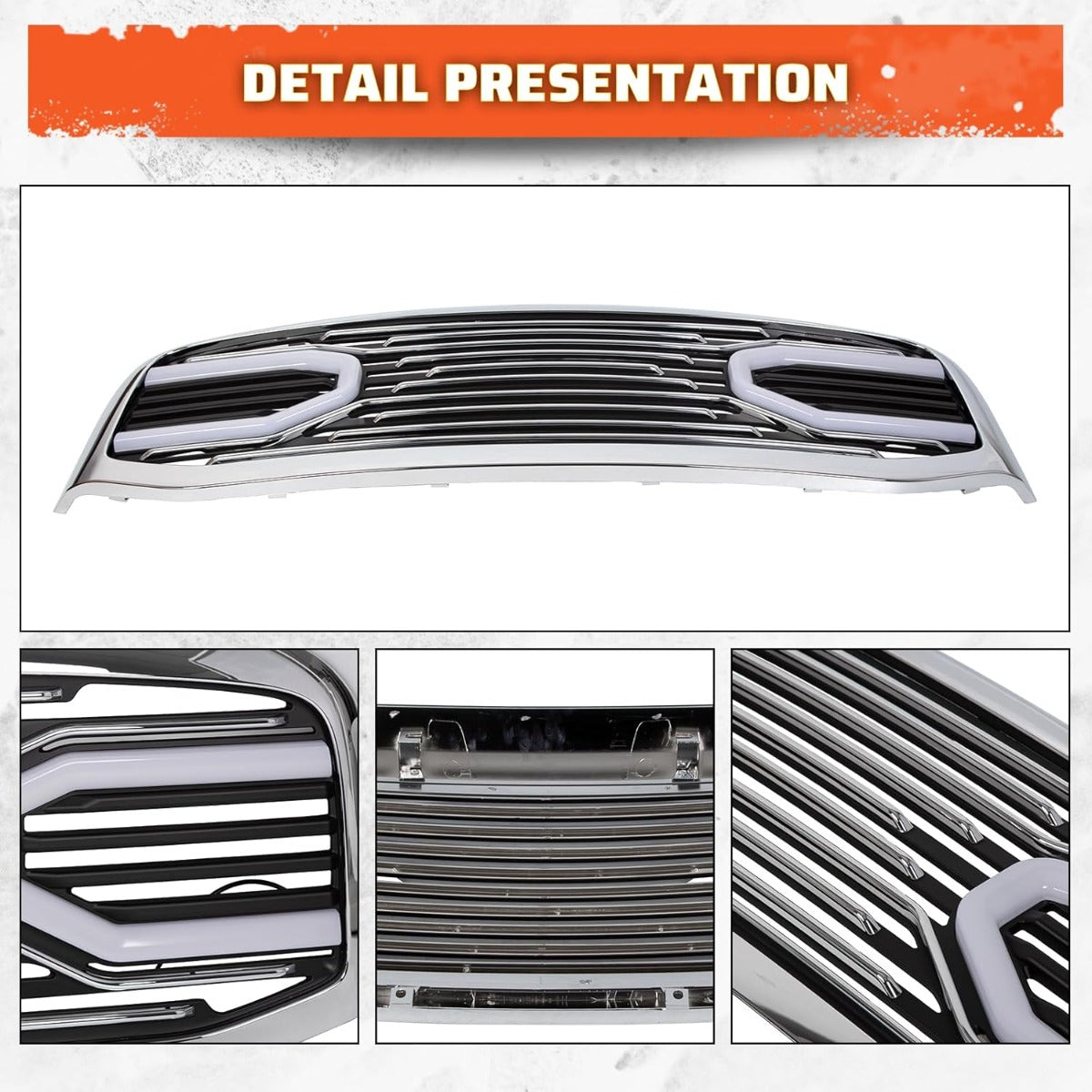 Front Horn Grille Grill W/Light Compatible with 2006-2009 Dodge RAM 2500 3500 2006-2008 Dodge RAM 1500 Chrome Replacement Shell