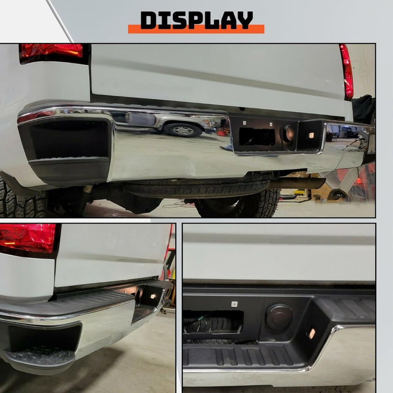 Rear Step Bumper Assembly Compatible with 2014-2019 Chevy Chevrolet Silverado & GMC Sierra 1500 Chrome Replacement for GM1103176 GM1103175 (W/O Sensor Holes W/Conner Step Hole) LYAM-365S-1