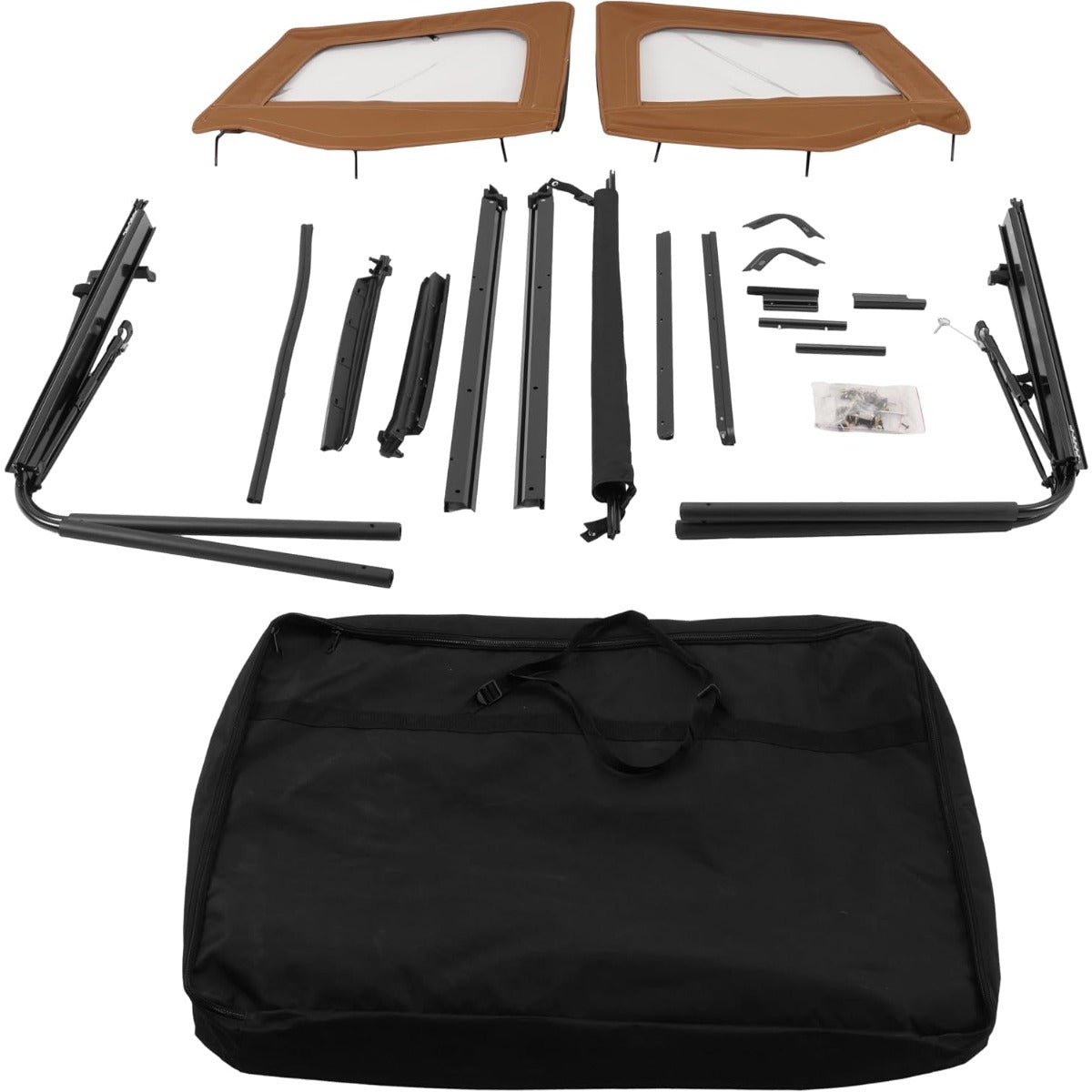 Convertible Soft Top Compatible with 1987-1995 Jeep Wrangler YJ | Soft Roof Plastic+Aluminium+Steel Electrophoresis Tan+Clear+Smoke