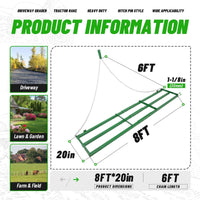 Load image into Gallery viewer, 8FT Drag Harrow Driveway Grader Heavy Duty Tow Behind Drag Lawn Leveling Rake for UTV ATV Tractor Mower Land Leveler Lawn Leveling Rake W/ 6FT Chain (Green)
