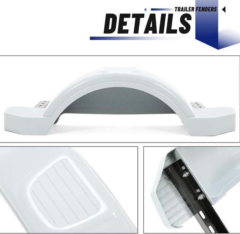 Pair Axle Trailers Fenders 12inches Wheels Tires Skirt Boat Molded 300lbs (Set of 2) Painted Grey LYAP-273S