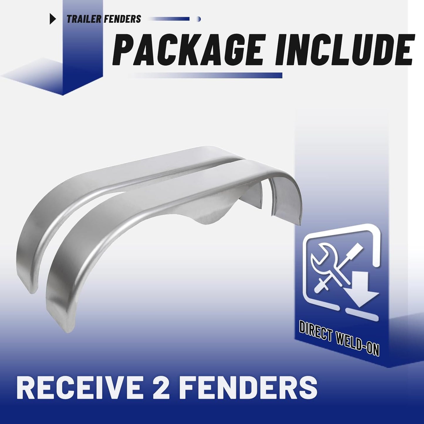 2Pcs Tandem Trailer Fender Double Axle Compatible with 13-15 Inch Wheels Teardrop Pair Enclosed Trailers 9inches x 66inches x 19.5inches - Cold Rolled Steel LYAM-433