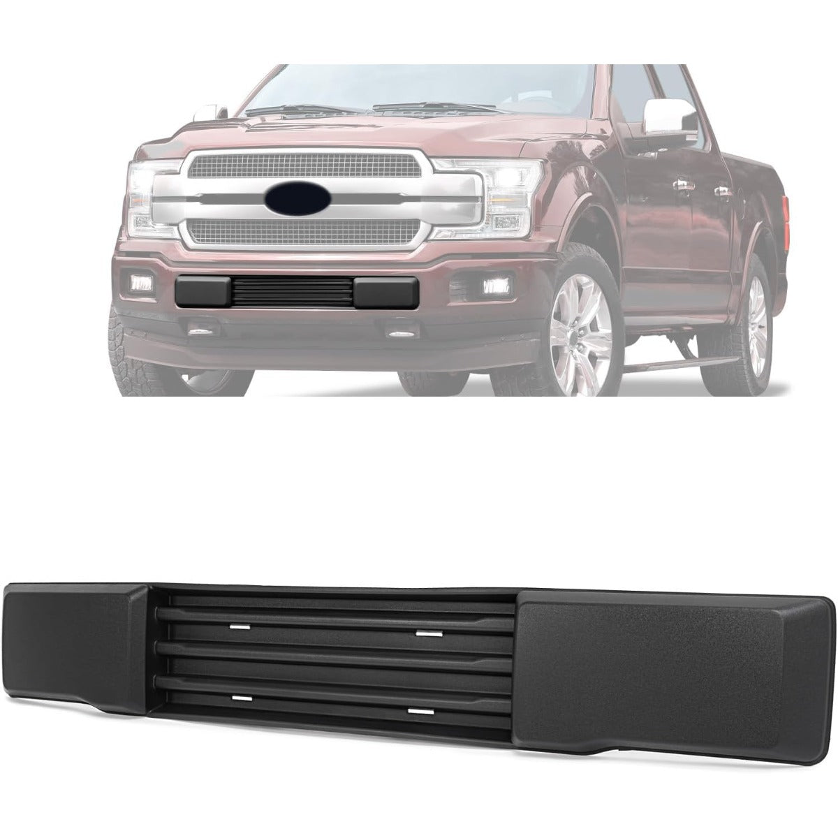 Front Bumper Cover Compatible With 2015 2016 2017 Ford F150 F-150 FO1044108 FL3Z-17E810-AA w/o Block Heater & Grille Shutters Lower Grille Trim Panel License Plate Bracket Mount Fascia Cover