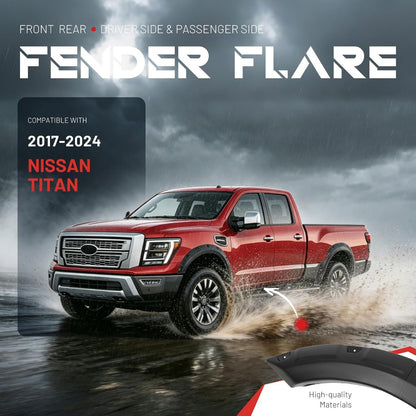 Fender Flares Compatible with 2017-2024 Nissan Titan | 4Pcs Wheel Arch Covers Plastic(PP) Textured Black