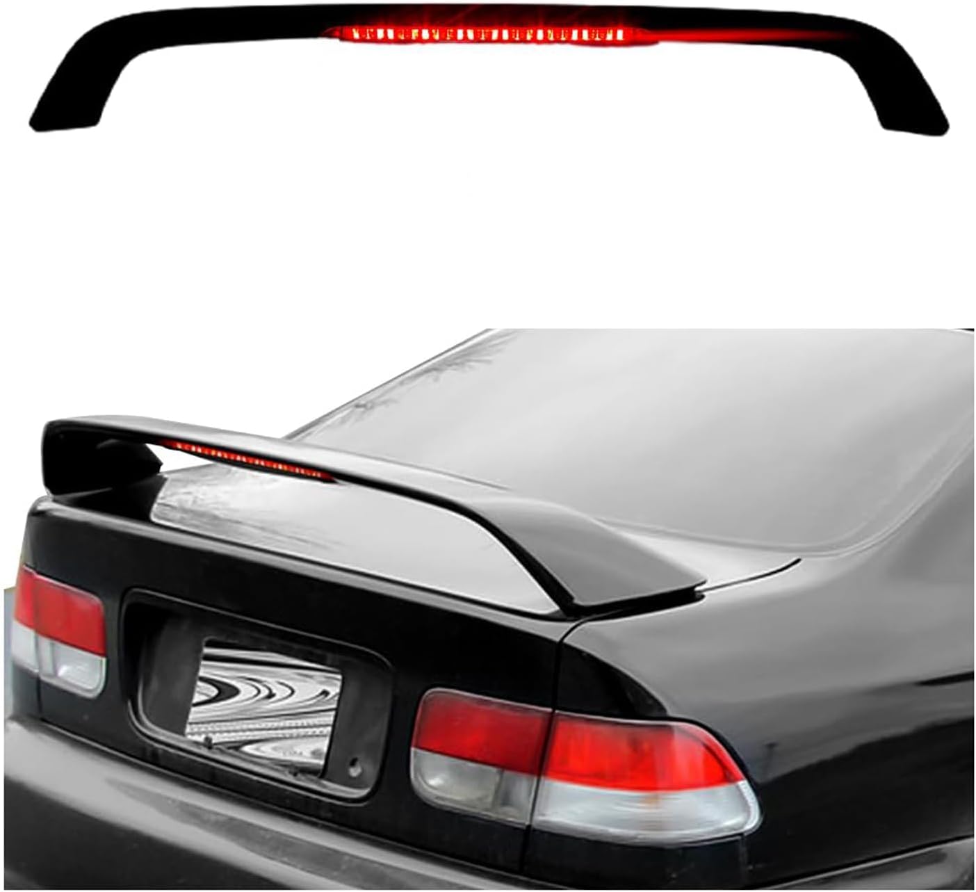 Rear Trunk Lid Spoiler Wing Compatible with 1996-2000 Honda Civic 2DR Coupe w/LED Brake Light Matte Black ABS Plastic Paintable Winglet LYAP-528S