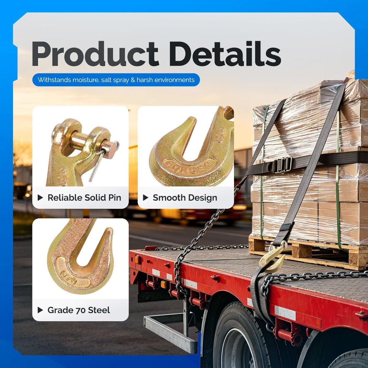 ALMULOO 10PCS 3/8'' Universal Heavy Duty Chain Hooks Grade 70(G70) Clevis Grab Hooks for Rigging, Fishing Boat, Truck, Trailer and Crane 26,000 LBS Galvanized