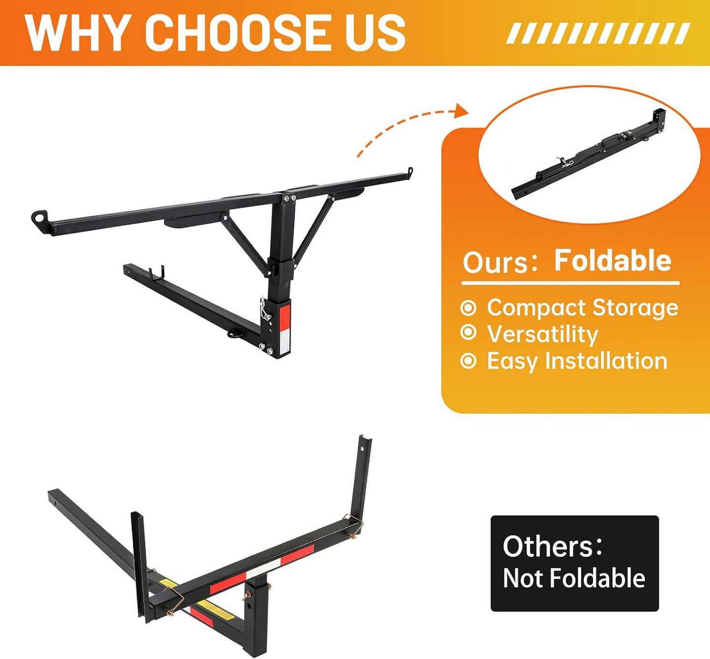 Truck Bed Hitch Extender 2 in 1 Design Foldable Extension Pick Up Rack Canoe Boat Kayak Lumber w/Flag LYOM-041
