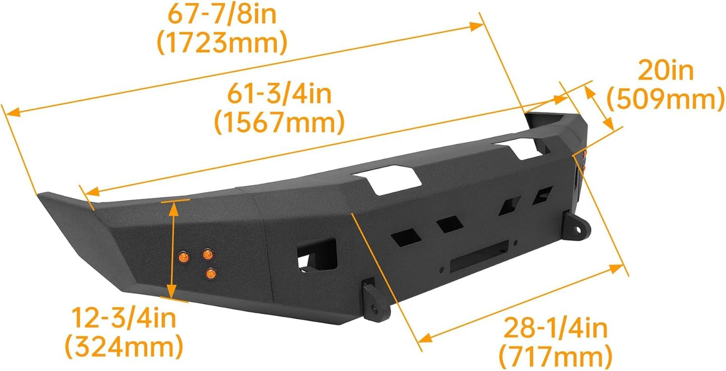 Front Bumper Compatible with 1995-2004 Toyota Tacoma First Gen W/Light Steel Powder Coated Black 2 Packages LYAM-X1225A+LYAM-X1225B