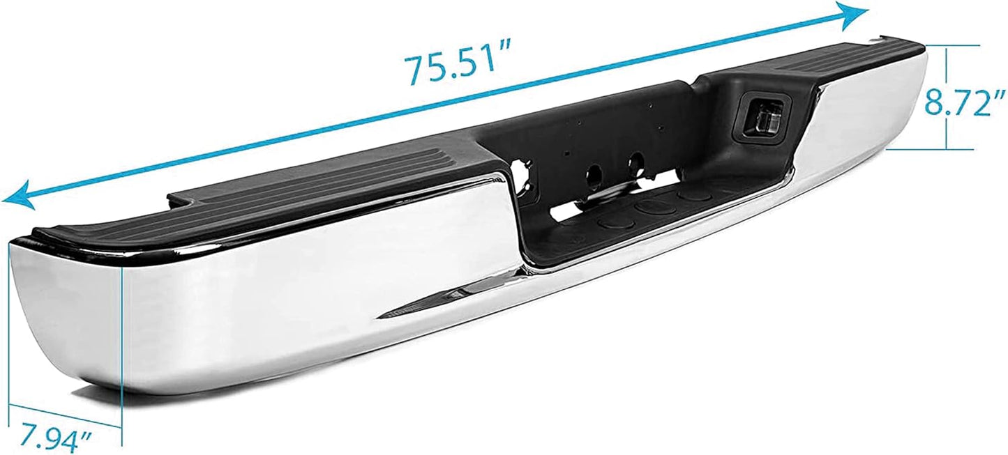 Rear Step Bumper Assembly Compatible With 2002-2008 Dodge Ram 1500 2003-2009 Ram 2500 3500 Replace for CH1103111 CH1103108 W/Top Pads & & license Plate lamp Chrome LYAM-363S
