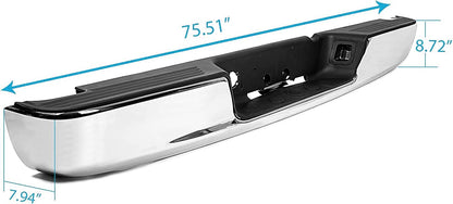 Rear Step Bumper Assembly Compatible With 2002-2008 Dodge Ram 1500 2003-2009 Ram 2500 3500 Replace for CH1103111 CH1103108 W/Top Pads & & license Plate lamp Chrome LYAM-363S