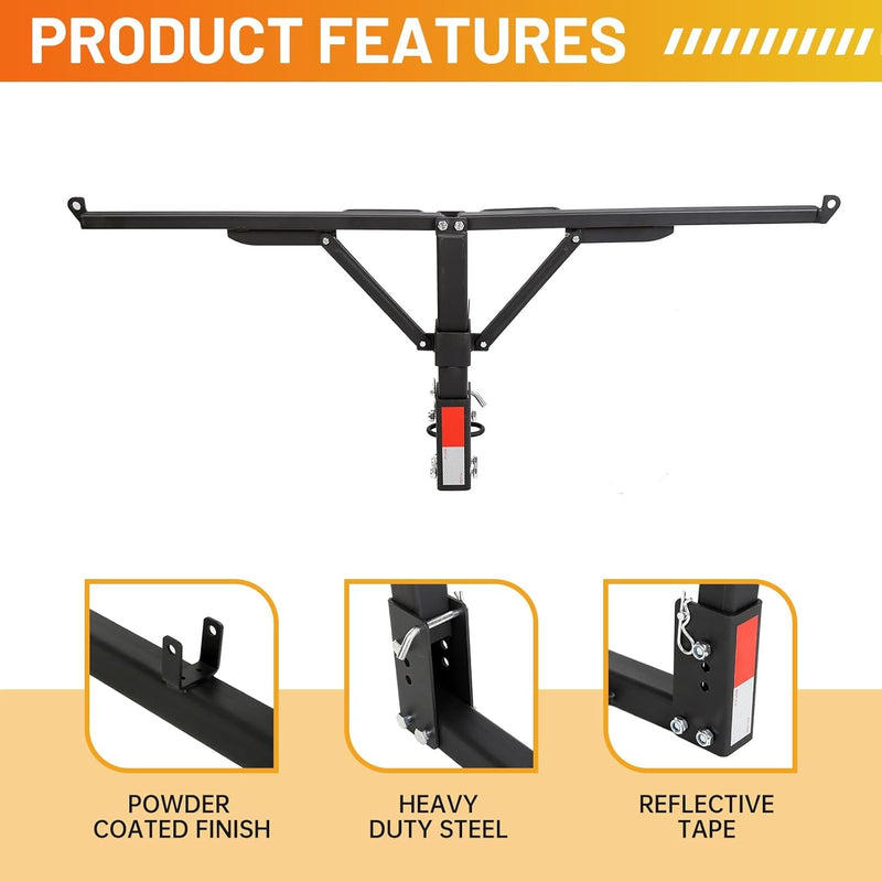 ECOTRIC Truck Bed Hitch Extender 2 in 1 Design Foldable Extension Pick Up Rack Canoe Boat Kayak Lumber w/Flag LYOM-041