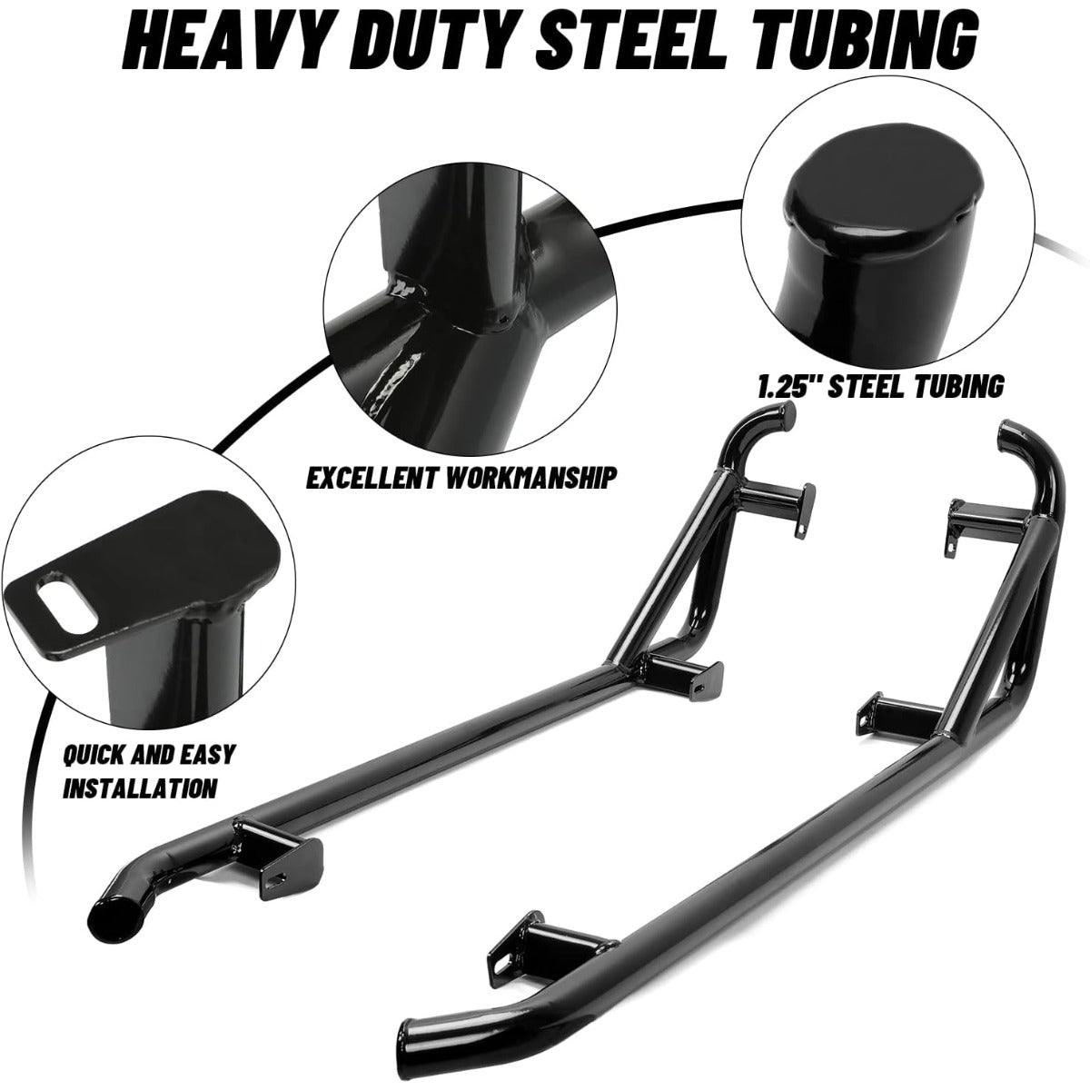 Black Nerf Bars Rock Sliders Compatible with 2014-2023 Polaris RZR XP 1000/ Turbo/Turbo S, RZR 900/900 XC/S 900/ S 1000 (2 Doors) Left & Right Side Steps - 2 Seater