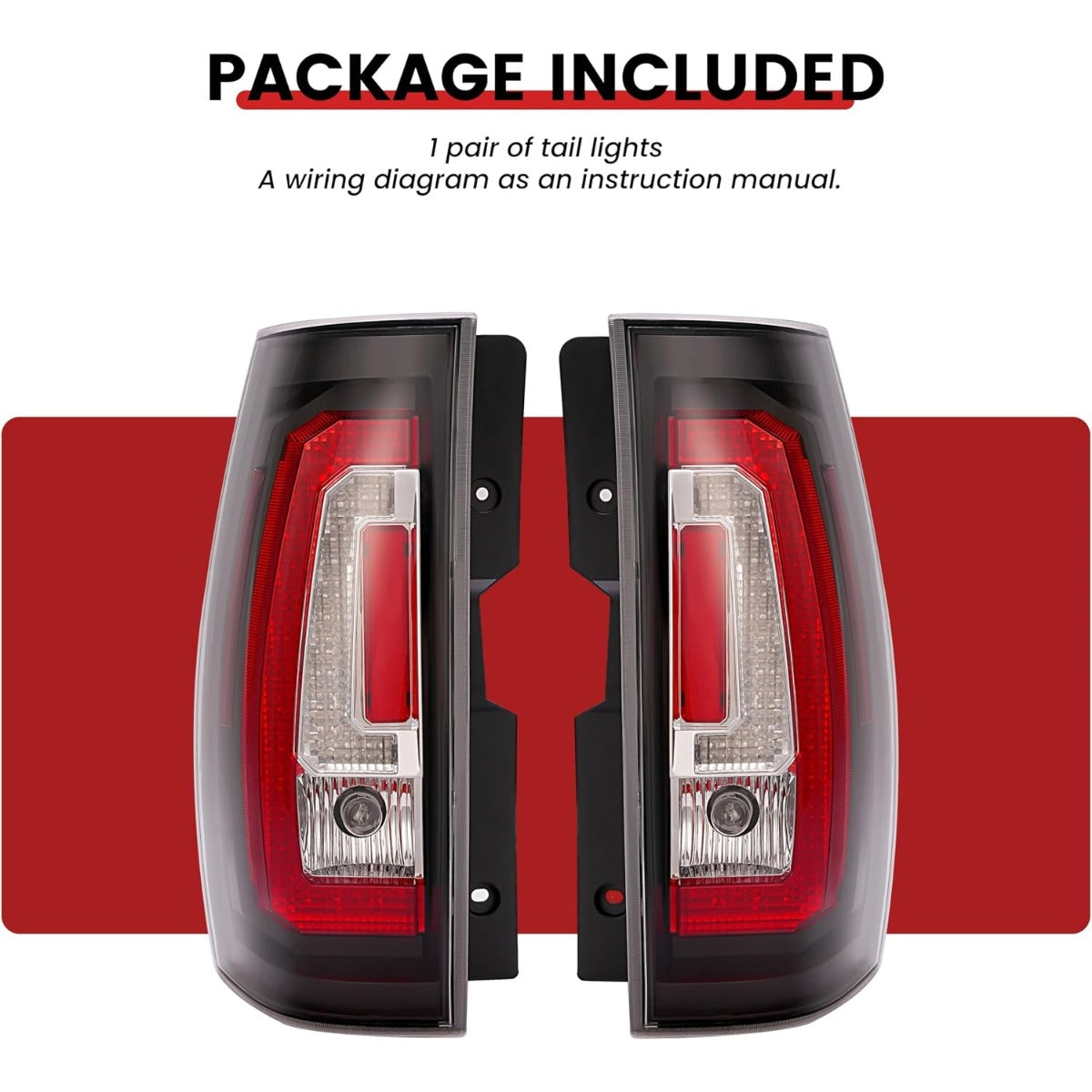 HECASA Pair LED Tail Lights Compatible with 2007-2014 Chevy Chevrolet Suburban Tahoe GMC Yukon/Yukon XL Taillight Rear Brake Lamp w/C-Shape LED Tube Bar Clear Lens Black Housing Left&Right Side