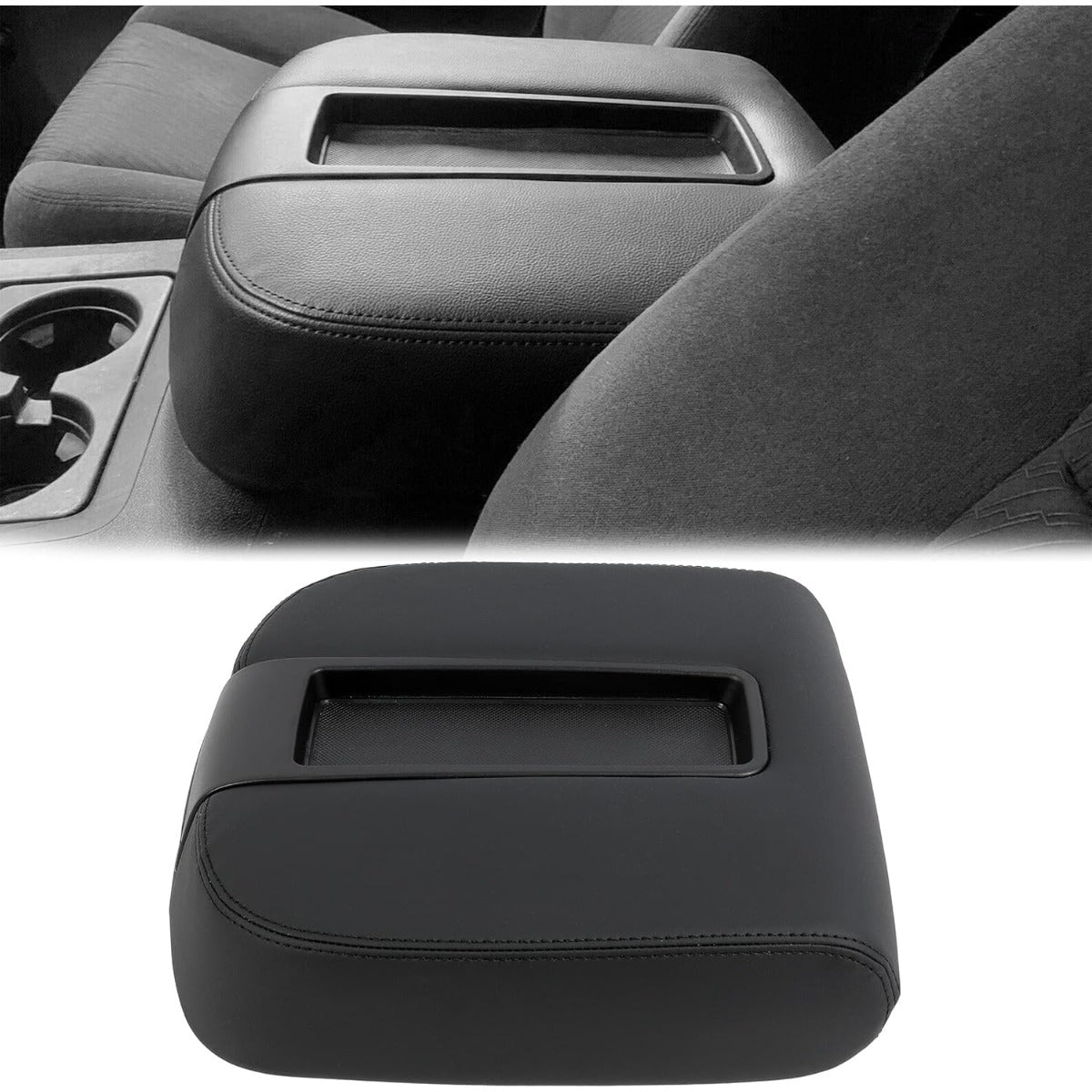 Center Console Armrest Lid Compatible with 2007-2014 Chevy Avalanche Silverado Suburban Tahoe Yukon Sierra Black W/Latch Replacement for 15217111, 15941534, 19328718
