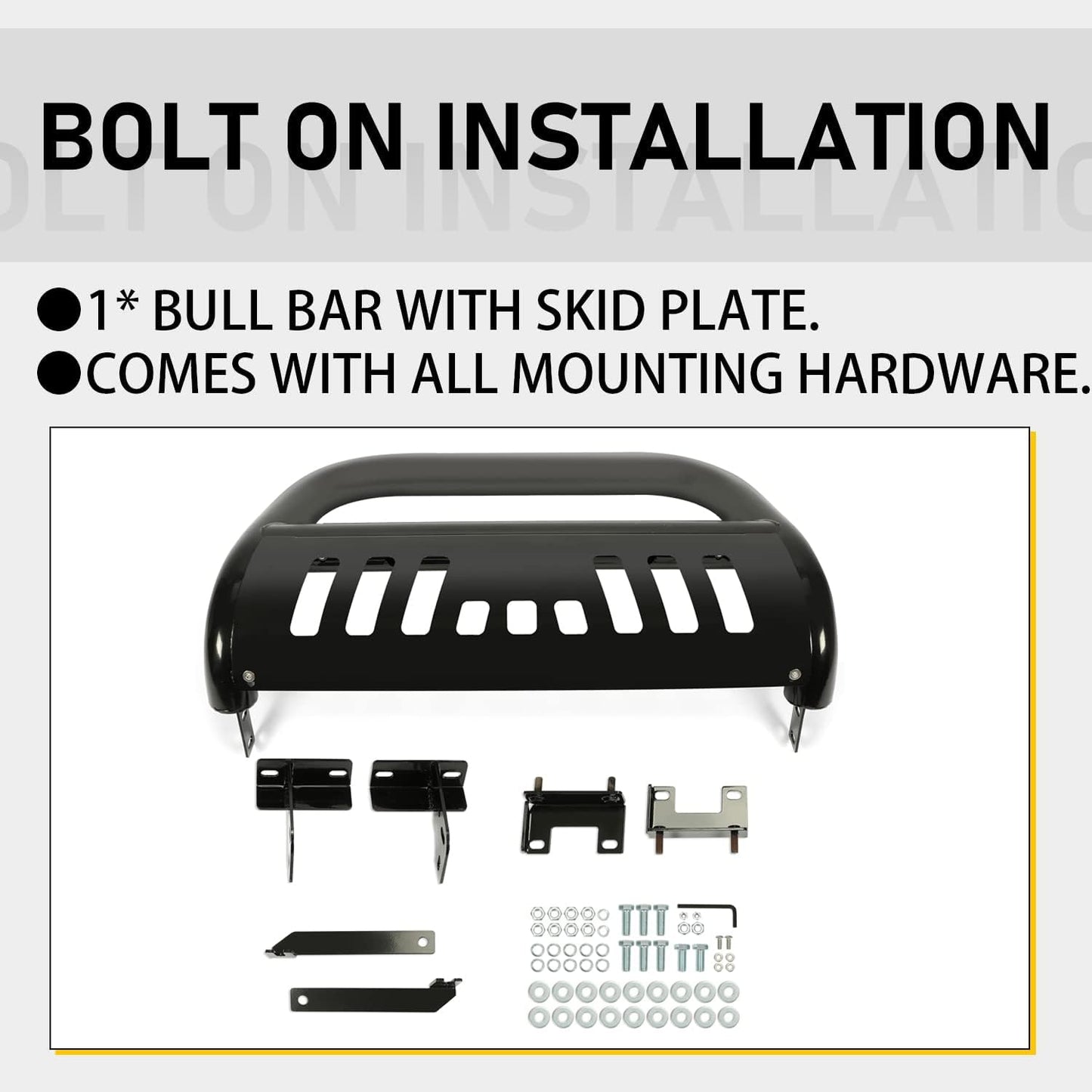 Bull Bar Front Bumper Grille Guard Protector w/Skid Plate Compatible with 2009-2018 Dodge Ram 1500 2019-2023 Dodge Ram 1500 Classic Brush Guard Brush Push Bar Black Steel Light Mount LYAM-502-1