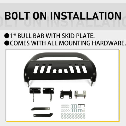Bull Bar Front Bumper Grille Guard Protector w/Skid Plate Compatible with 2009-2018 Dodge Ram 1500 2019-2023 Dodge Ram 1500 Classic Brush Guard Brush Push Bar Black Steel Light Mount LYAM-502-1