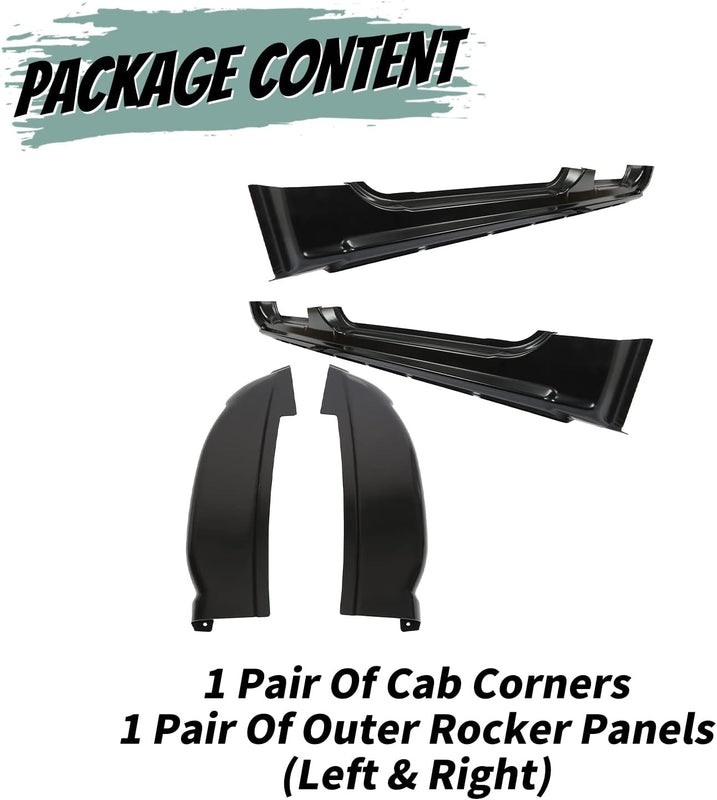 Outer Rocker Panels & Cab Corners Compatible with 1999-2007 Chevy GMC Silverado Pickup 4 Door Crew Cab Pair Replacement (3 Packages) LYAM-112A-L+LYAM-112A-R+LYAM-270-2