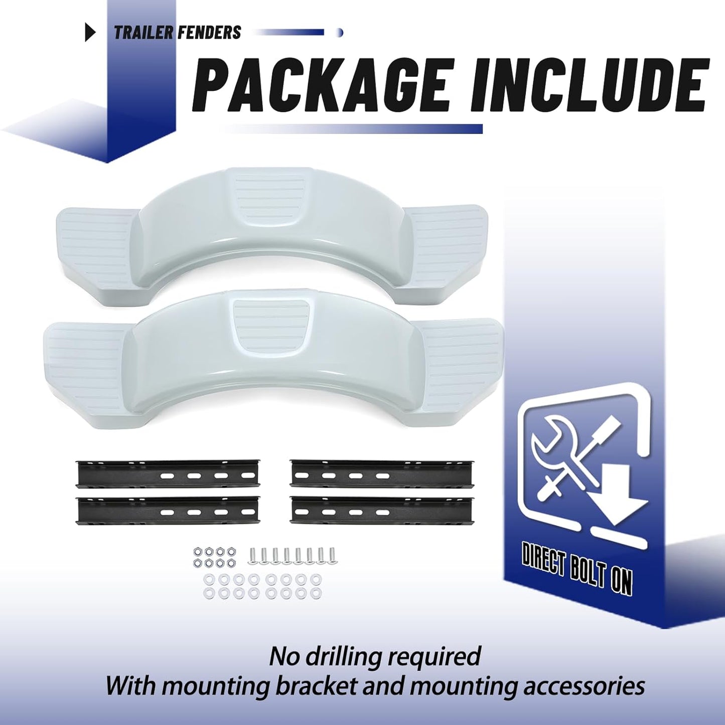 Pair Axle Trailers Fenders 12inches Wheels Tires Skirt Boat Molded 300lbs (Set of 2) Painted Grey LYAP-273S