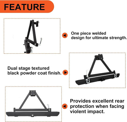 Rear Bumper Compatible With 1987-2006 Wrangler TJ YJ LJ W/Tire Carrier&D-Rings Steel Textured Black LYAM-291A+LYAM-291B
