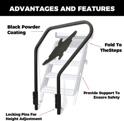 RV Handrail Compatible with Any Generation 3 Triple Or Quad Solid Step for 5th Wheel Rvs Travel Trailers Steel 3 or 4 Step LYOM-072