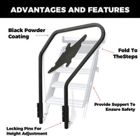 Load image into Gallery viewer, KUAFU RV Handrail Compatible with Any Generation 3 Triple Or Quad Solid Step for 5th Wheel Rvs Travel Trailers Steel 3 or 4 Step LYOM-072
