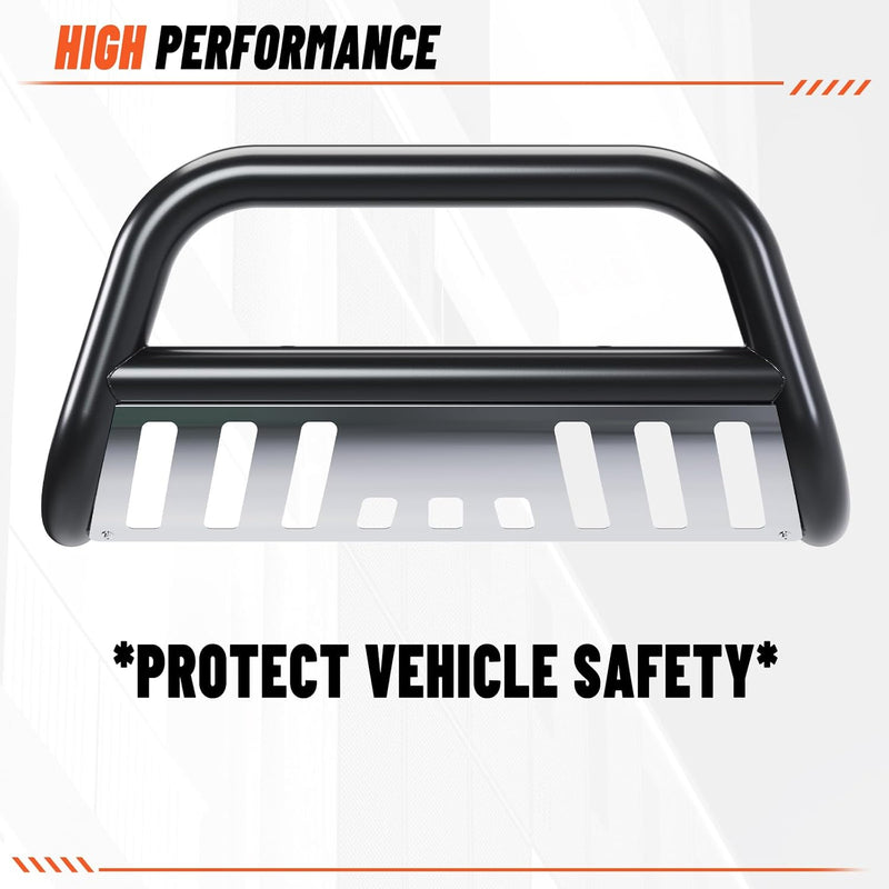 Bull Bar Compatible with 2005-2015 Toyota Tacoma 3inches Tube Stainless Steel Black Front Bumper Brush Push Grille Guard LYAM-331