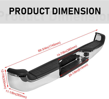 Rear Bumper Compatible With 2005-2015 Toyota Tacoma TO1103113 Bumper Assembly W/Pads Brackets and License Plate Lights Steel Chrome LYAM-362-1