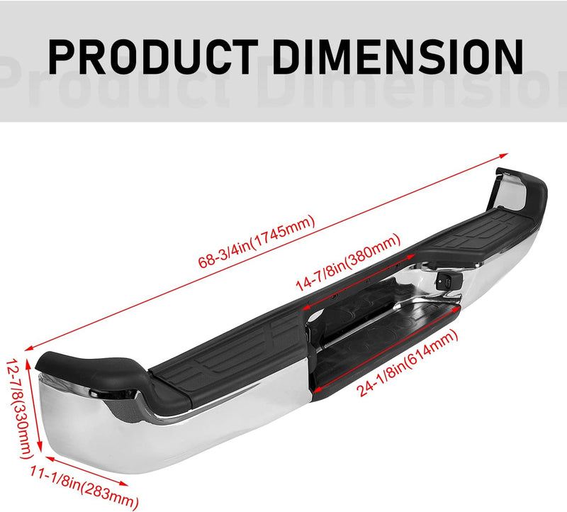 KUAFU Rear Bumper Compatible With 2005-2015 Toyota Tacoma TO1103113 Bumper Assembly W/Pads Brackets and License Plate Lights Steel Chrome LYAM-362-1