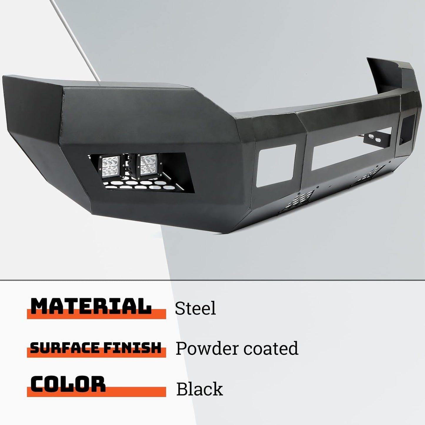 Front Bumper Compatible with 2011-2016 Ford F250 F350 Super Duty W/LED Lights 3 PCS Bumper Assembly Steel Powder Coated Black (2 Packages) LYAM-043TA+LYAM-043TB