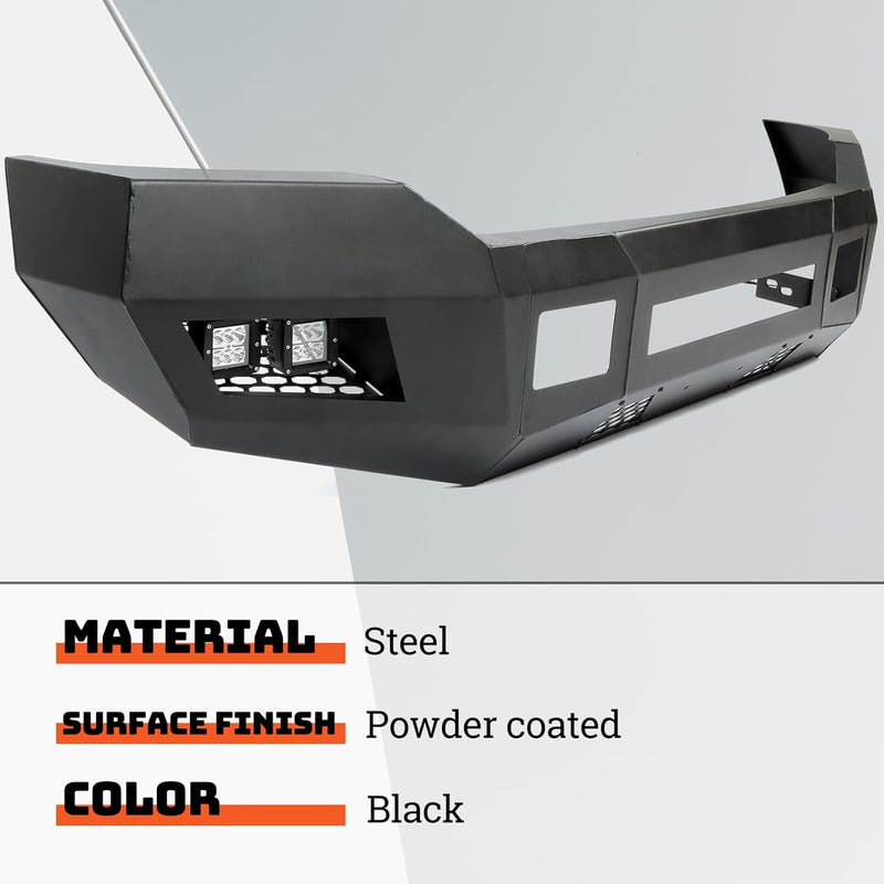 Front Bumper Compatible with 2011-2016 Ford F250 F350 Super Duty W/LED Lights 3 PCS Bumper Assembly Steel Powder Coated Black (2 Packages) LYAM-043TA+LYAM-043TB