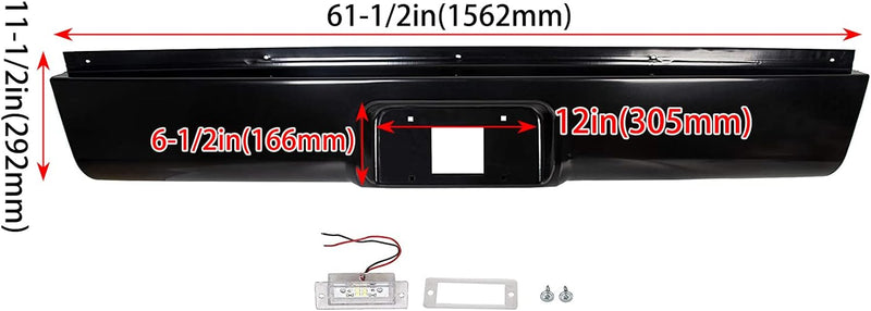Rear Steel Roll Pan Bumper License Plate LED Light Compatible with 1999-2007 Chevy Silverado & GMC Sierra 1500 2500 3500 Pickup Trucks LYAM-397