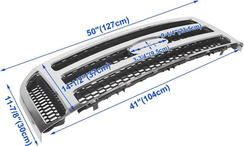 HECASA Front Grille Compatible with 1999-2004 Ford Super Duty F-250 F-350 Excursion (New Front Chrome Grille) 2006 Style W/Detachable Mesh Insert LYAP-006F