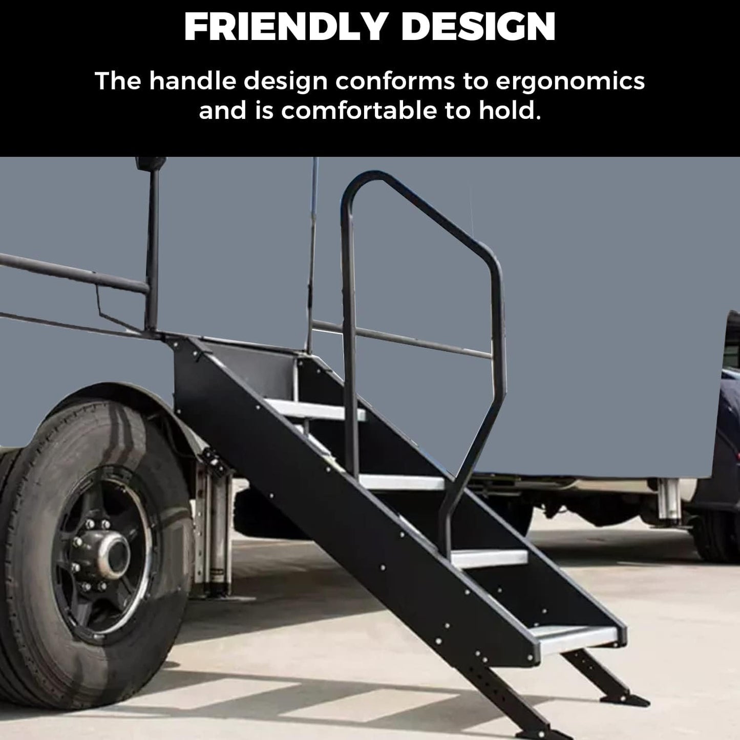 RV Handrail Compatible with Any Generation 3 Triple Or Quad Solid Step for 5th Wheel Rvs Travel Trailers Steel 3 or 4 Step LYOM-072
