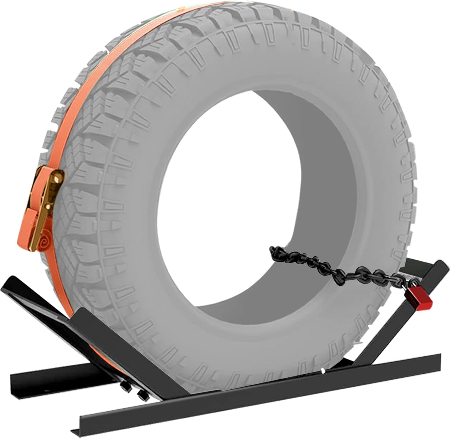 Semi-Truck Spare Tire Carrier with Ratchet Strap Chain Truck Tire Storage Rack Portable Adjustable Tire Secure Holder with Lock LYOM-337S