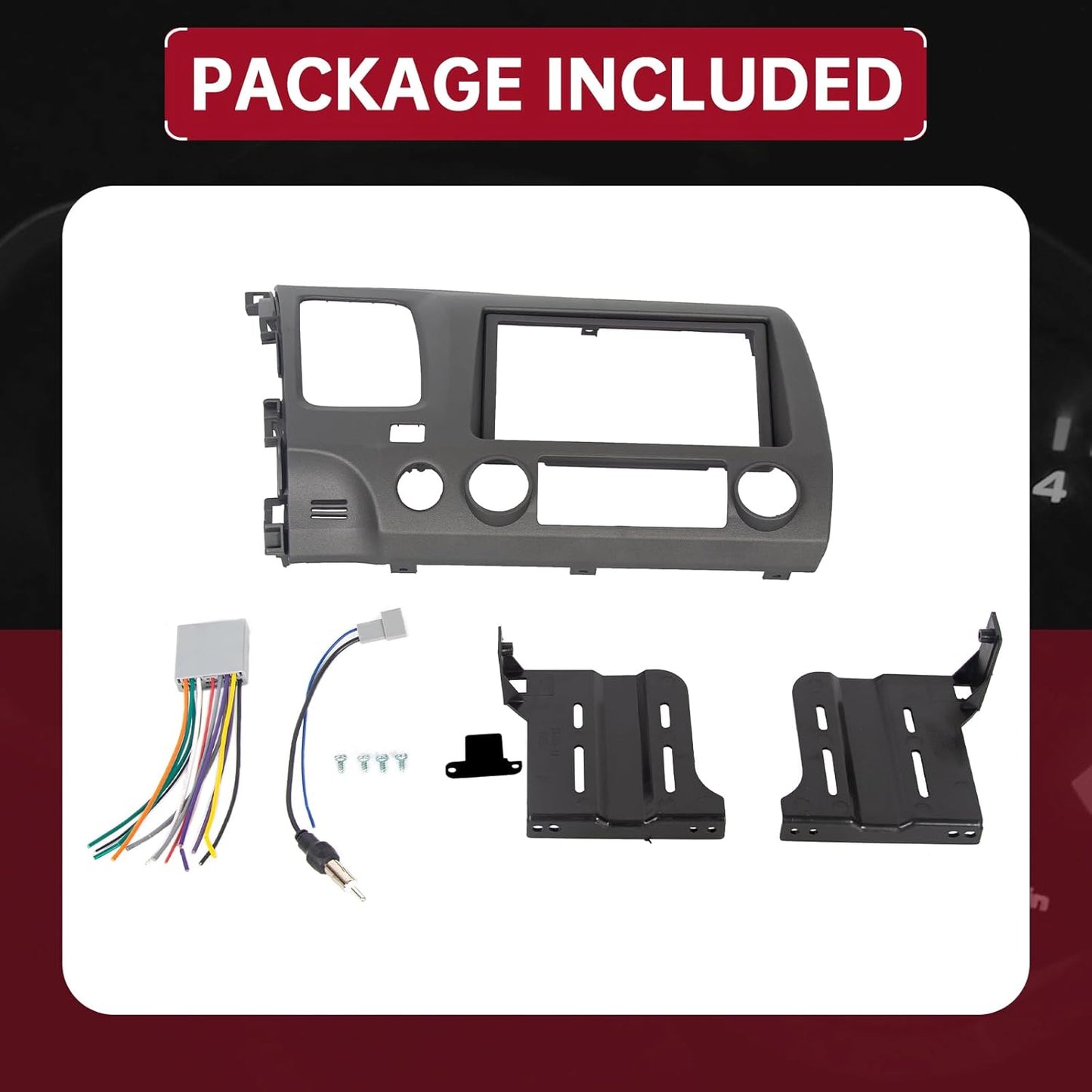 Car Radio Dashboard Kit Compatible with 2006-2011 Honda Civic Trim Bezel Panel Double 2 Din Install Dash Board Dark Gray LYAP-369