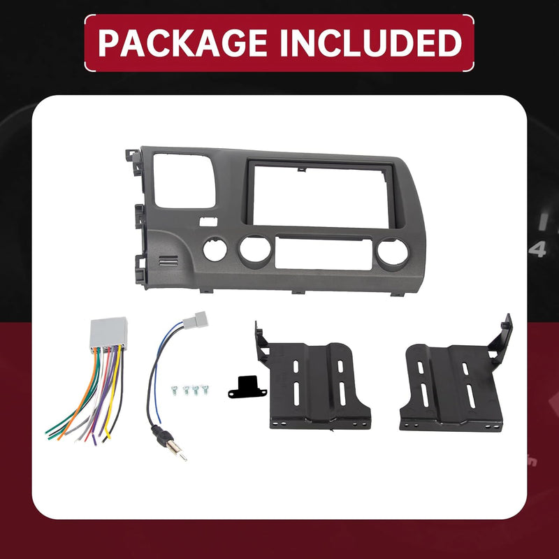 HECASA Car Radio Dashboard Kit Compatible with 2006-2011 Honda Civic Trim Bezel Panel Double 2 Din Install Dash Board Dark Gray LYAP-369