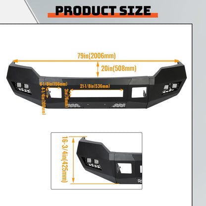 Front Bumper Compatible with 2011-2016 Ford F250 F350 Super Duty W/LED Lights 3 PCS Bumper Assembly Steel Powder Coated Black (2 Packages) LYAM-043TA+LYAM-043TB