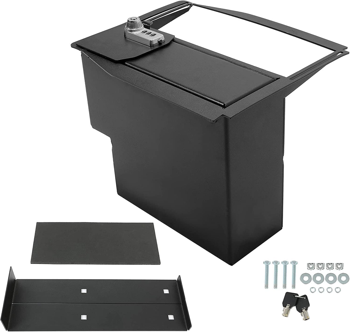 Center Console Safe Storage Box Compatible with 2015-2022 Ford F150 Raptors F250 F350 Super Duty Powder Coated Steel LYAM-123S
