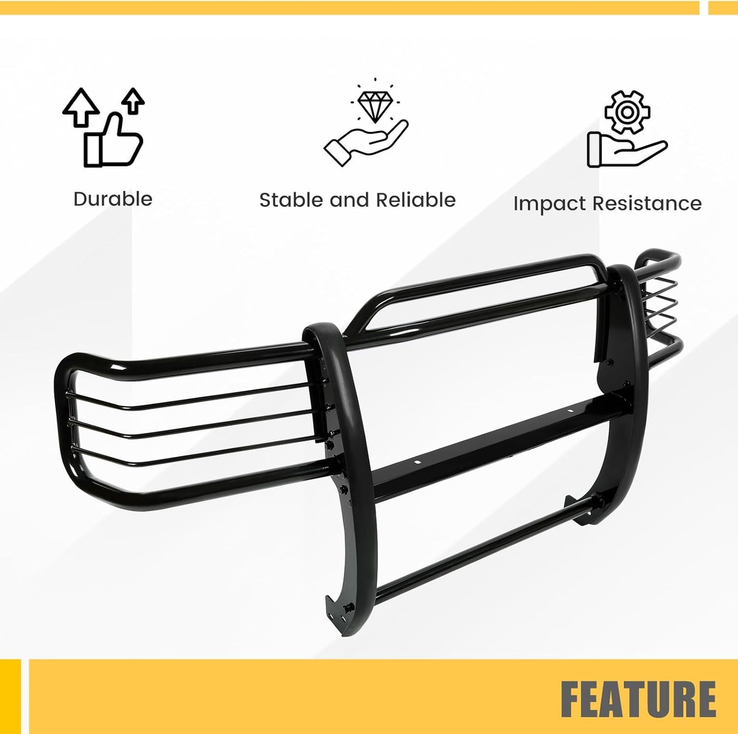 Brush Guard Compatible with 2001-2012 Ford Ranger Mazda B-Series Pickup With Skid Plate Bull Bar Front Bumper Grill Grille Guard Protector Brush Push Bar Steel Black Power Coated LYAM-778