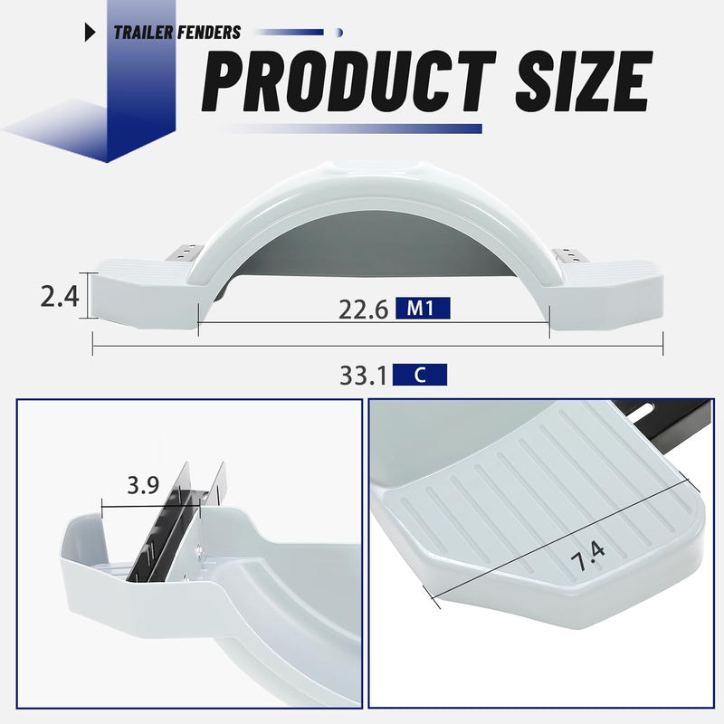 Pair Axle Trailers Fenders 12inches Wheels Tires Skirt Boat Molded 300lbs (Set of 2) Painted Grey LYAP-273S