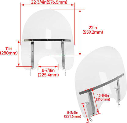 Large 26-1/2inches X 23inches Detachable Motorcycle Windscreen Windshield Compatible With 2000-UP Harley Davidson Heritage Softail Classic FatBoy FLS FLST FLSTC FLSTF FLSTFB FLSTN Clear WSD-04