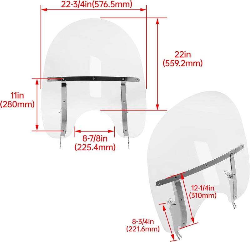 Large 26-1/2inches X 23inches Detachable Motorcycle Windscreen Windshield Compatible With 2000-UP Harley Davidson Heritage Softail Classic FatBoy FLS FLST FLSTC FLSTF FLSTFB FLSTN Clear WSD-04