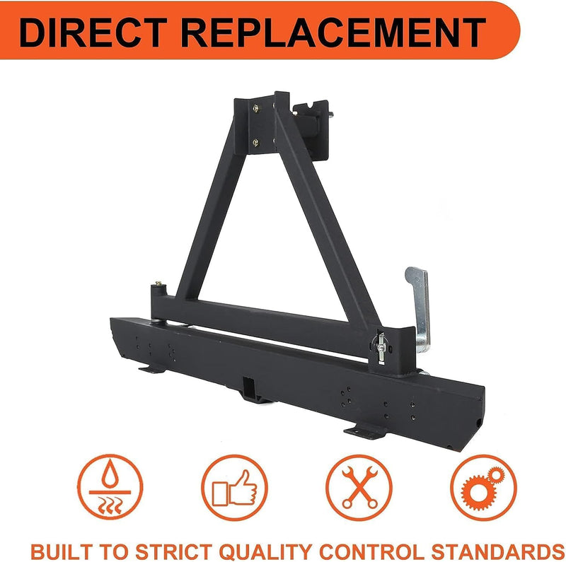 ECOTRIC Rear Bumper Compatible With 1987-2006 Wrangler TJ YJ LJ W/Tire Carrier&D-Rings Steel Textured Black LYAM-291A+LYAM-291B