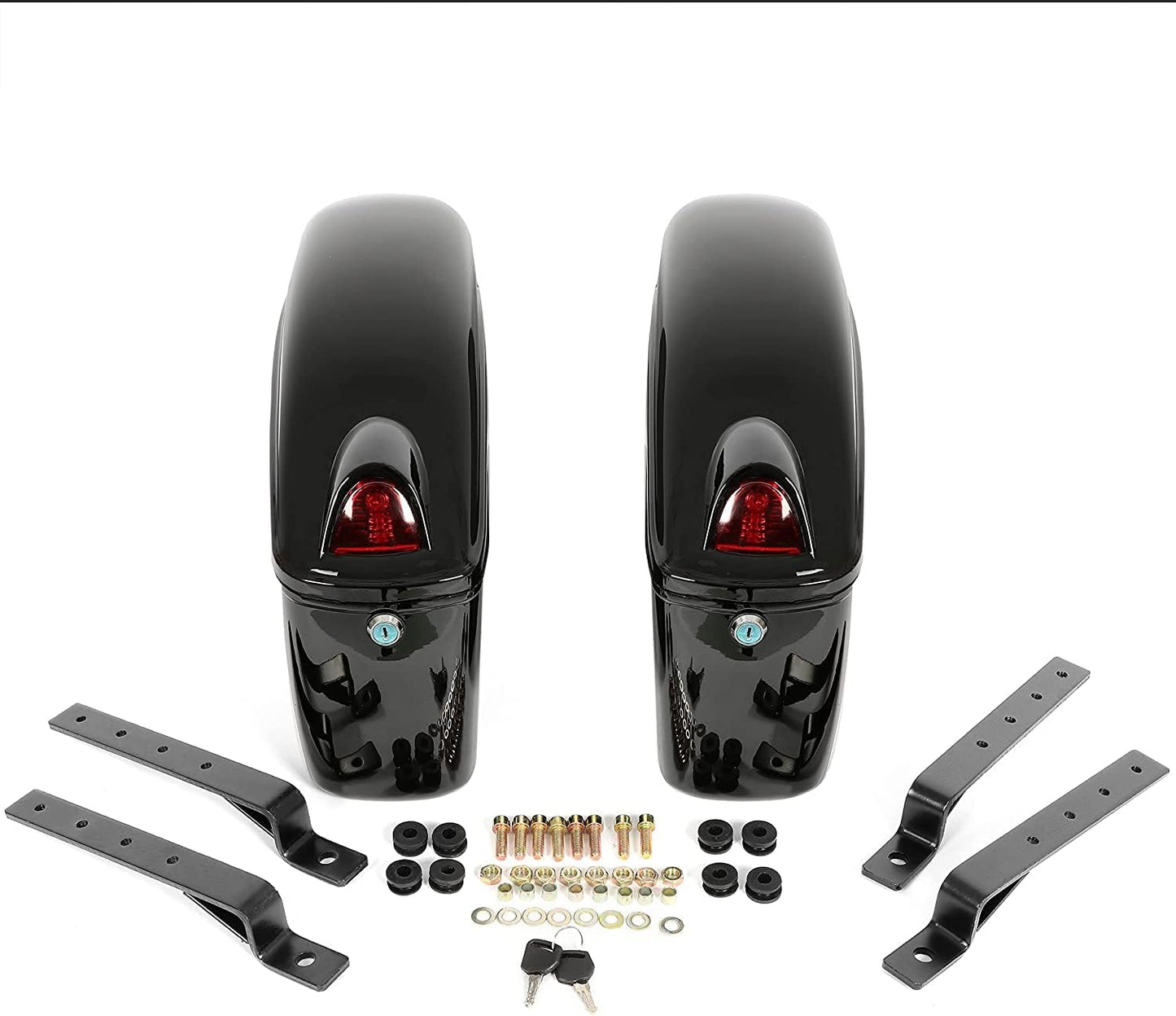Universal Hard Saddle Bags Compatible with Yamaha Honda Cruiser Trunk Luggage with Lights Mount Bracket Motorcycle Black FY-B