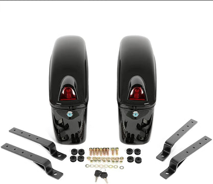 Universal Hard Saddle Bags Compatible with Yamaha Honda Cruiser Trunk Luggage with Lights Mount Bracket Motorcycle Black FY-B