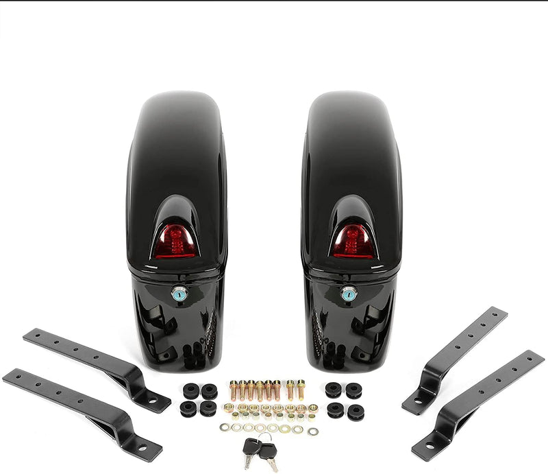 HECASA Universal Hard Saddle Bags Compatible with Yamaha Honda Cruiser Trunk Luggage with Lights Mount Bracket Motorcycle Black FY-B
