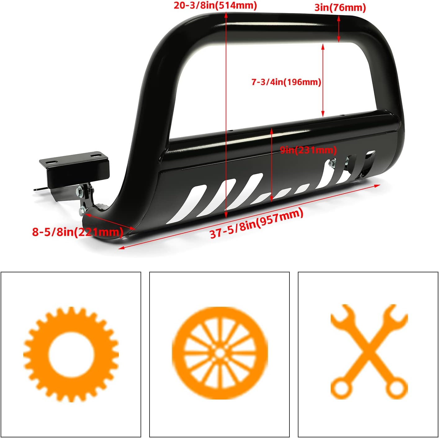 Bull Bar Front Bumper Grille Guard Protector w/Skid Plate Compatible with 2009-2018 Dodge Ram 1500 2019-2023 Dodge Ram 1500 Classic Brush Guard Brush Push Bar Black Steel Light Mount LYAM-502-1