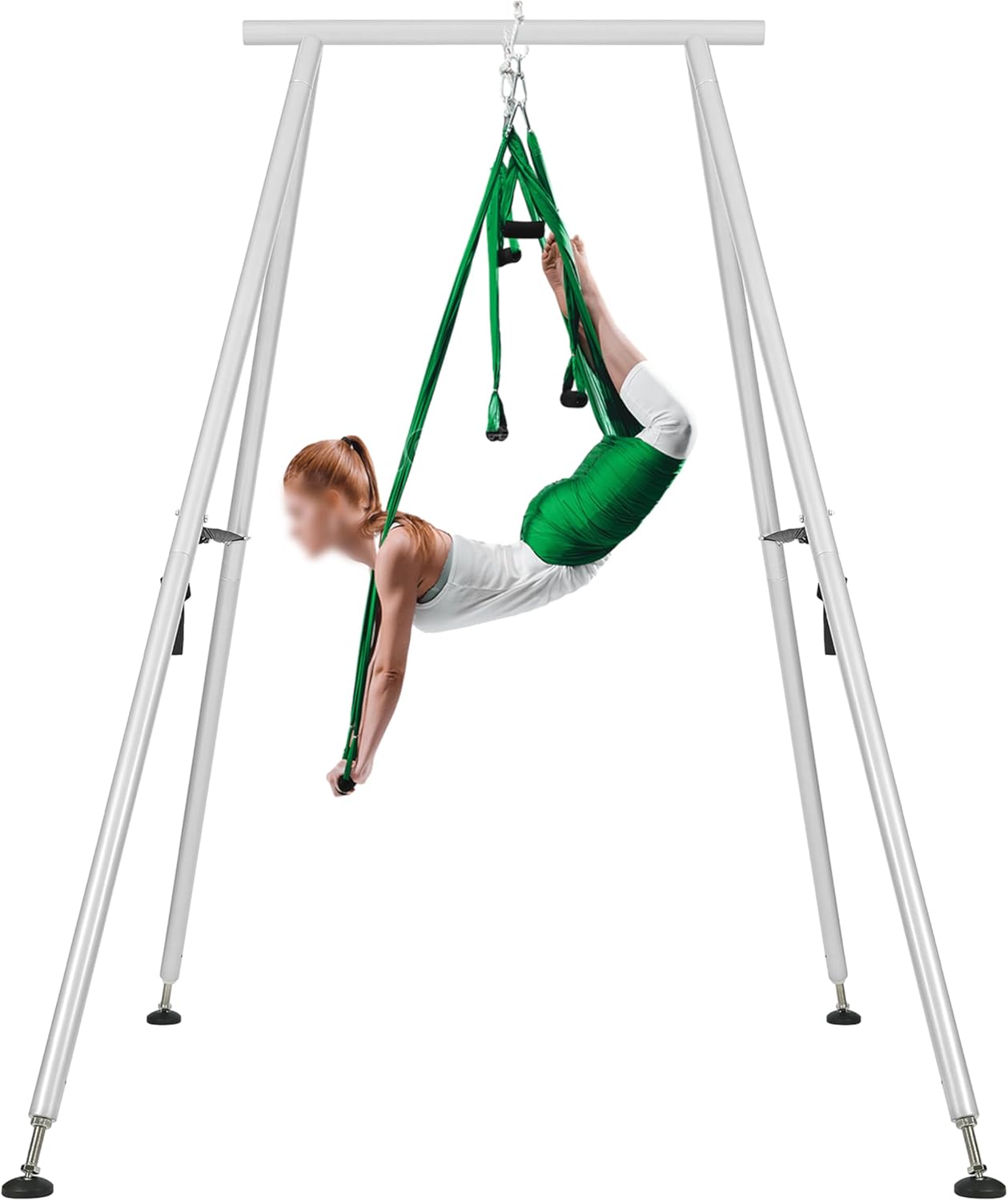 9.6 FT Portable Stand Yoga Swing Stand 551 LBS Aerial Yoga Frame Yoga Sling Inversion Equipment Steel Silvery for Indoor and Outdoor Triangle Structure LYOM-120T-1