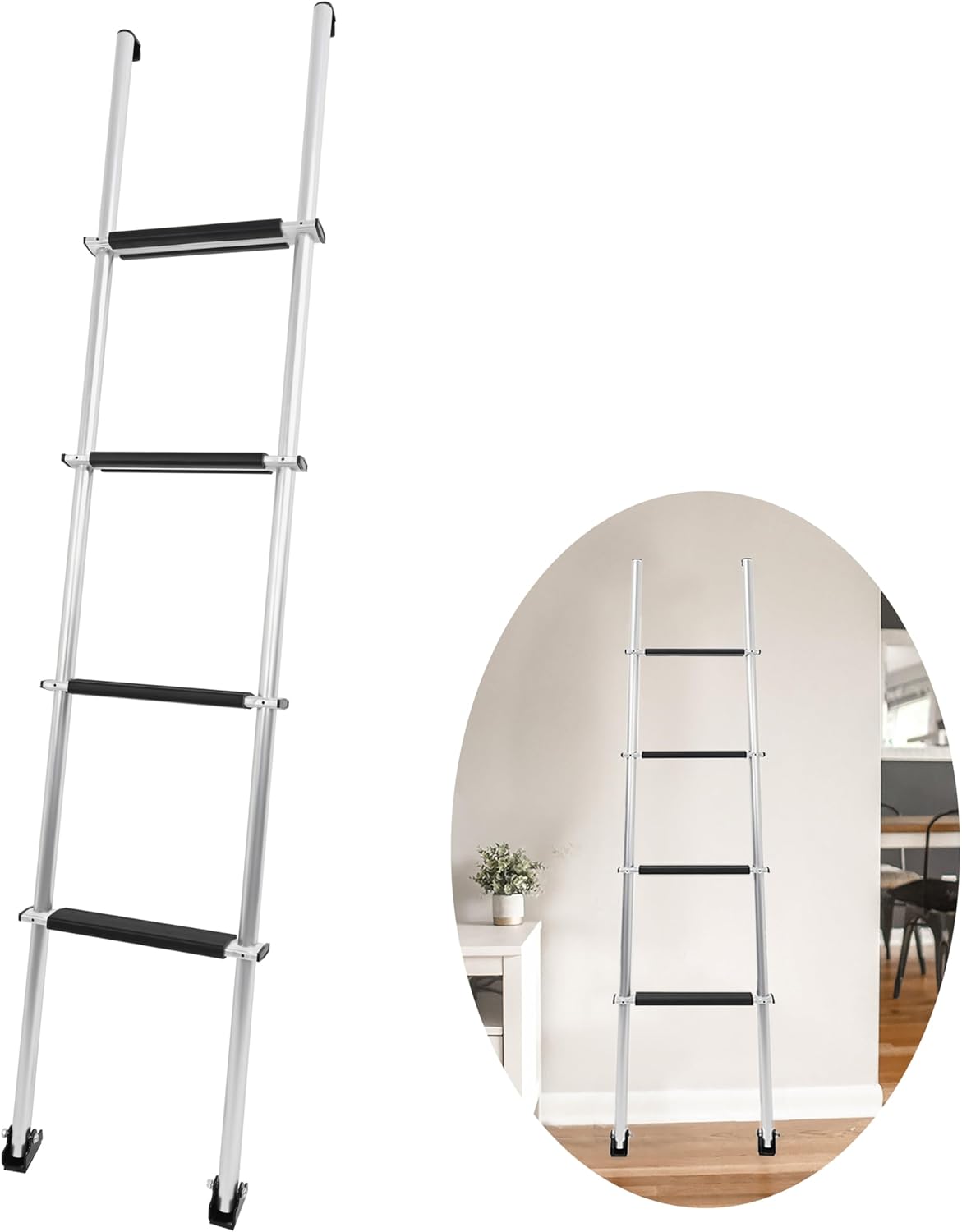 60inches Bunk Ladder Compatible with RV W/Hook and Rubber Foot Pads Aluminum Anti-Slip Bunk Bed Dorm Loft Home Appartments Ladder Lightweight and Sturdy Design for Safe Climbing 450LBS LYOM-046S